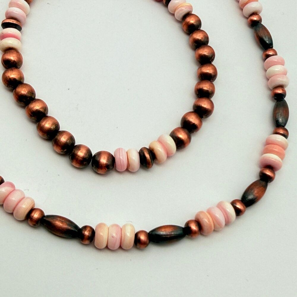 Necklace and bracelet set pink conch & copper